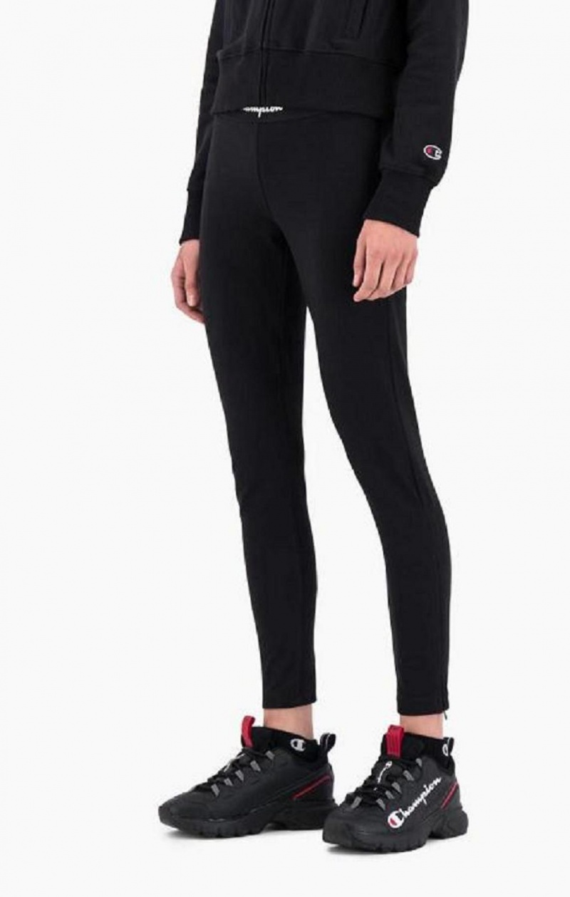 Dámské Jogger Kalhoty Champion Script Logo Waisy Zip Detail Leggings Černé | 6123-TXPCF