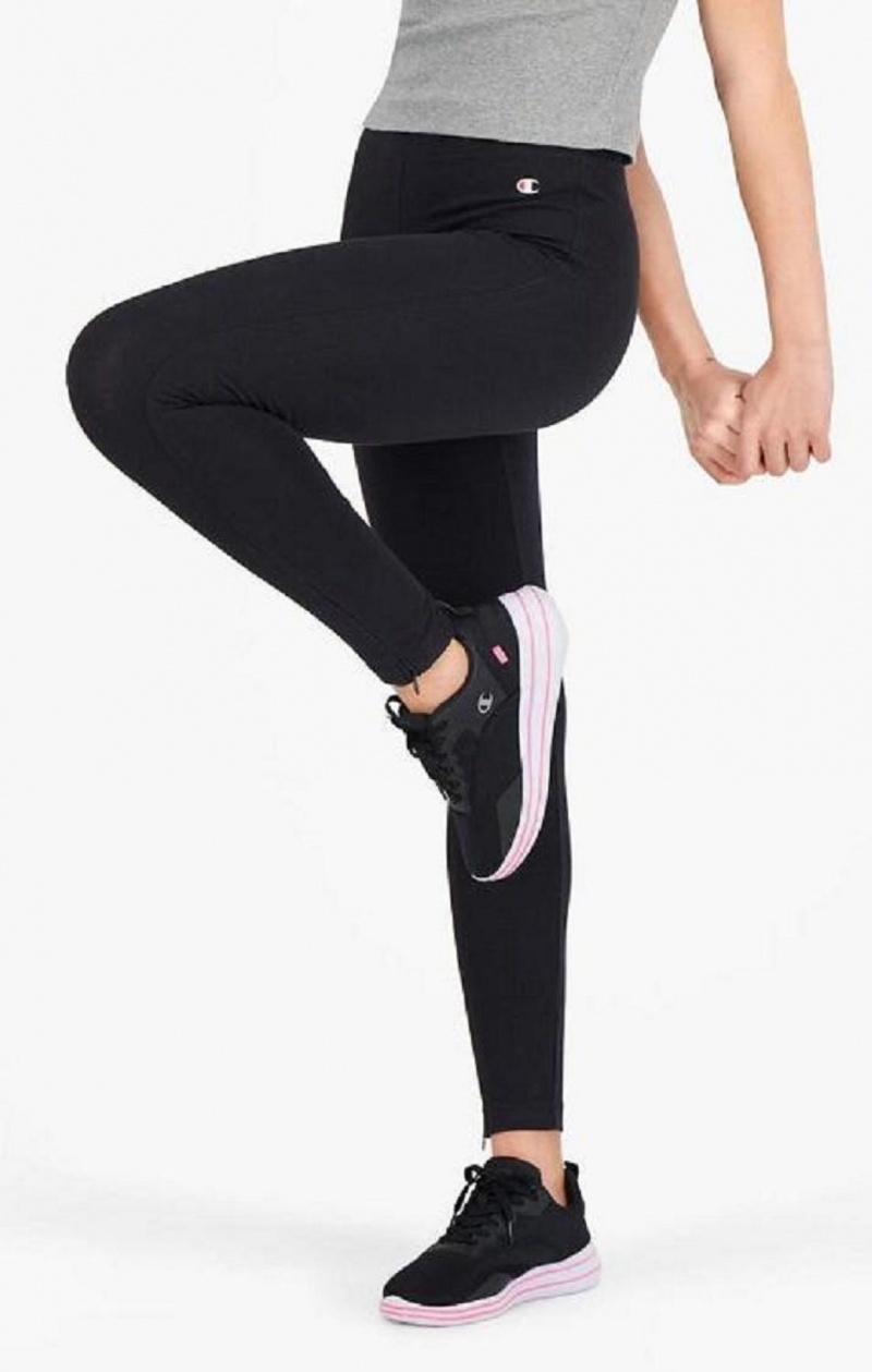 Dámské Jogger Kalhoty Champion Zip Detail Stretch Bavlněné Leggings Černé | 7914-IPZKD