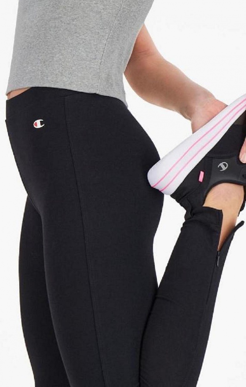 Dámské Jogger Kalhoty Champion Zip Detail Stretch Bavlněné Leggings Černé | 7914-IPZKD