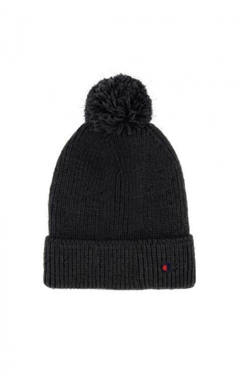 Dámské Klobouky Champion C Logo Marl Bobble Beanie Hat Černé | 1765-DPJOV