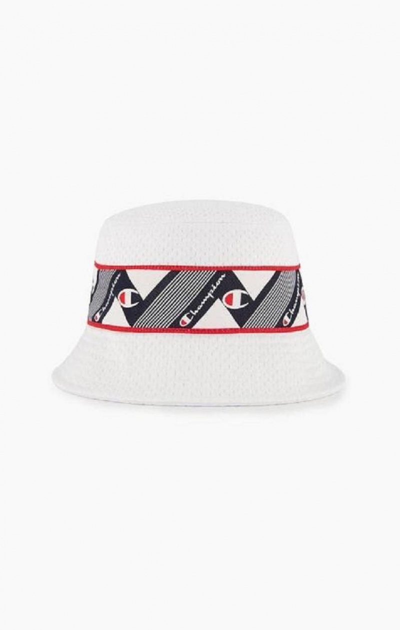 Dámské Klobouky Champion Zig Zag Logo Tape Bucket Hat Bílé | 0953-EMYIP