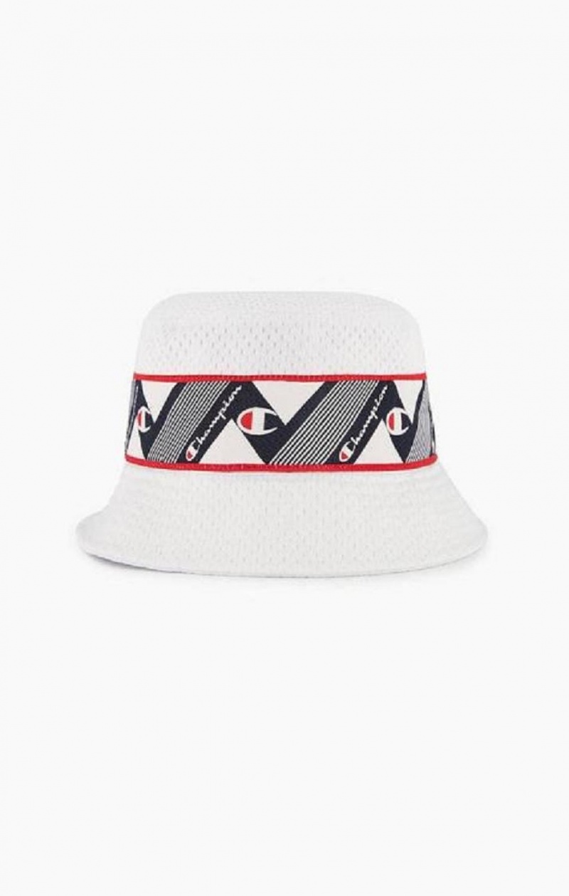 Dámské Klobouky Champion Zig Zag Logo Tape Bucket Hat Bílé | 0953-EMYIP