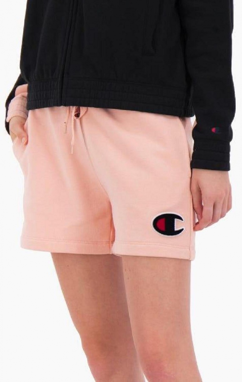 Dámské Kraťasy Champion C Logo Patch High Pasem Bavlněné Terry Shorts Růžové | 3408-QFBMH