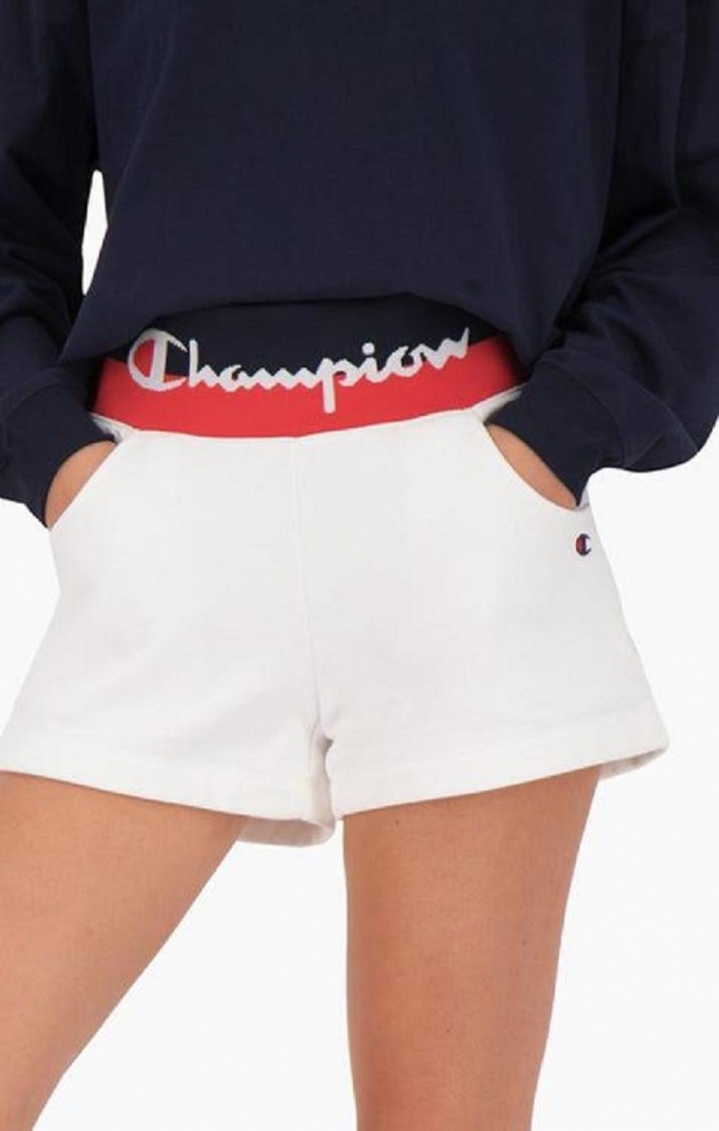 Dámské Kraťasy Champion Contrast Pasem Script Logo Shorts Bílé | 0923-KTDYG