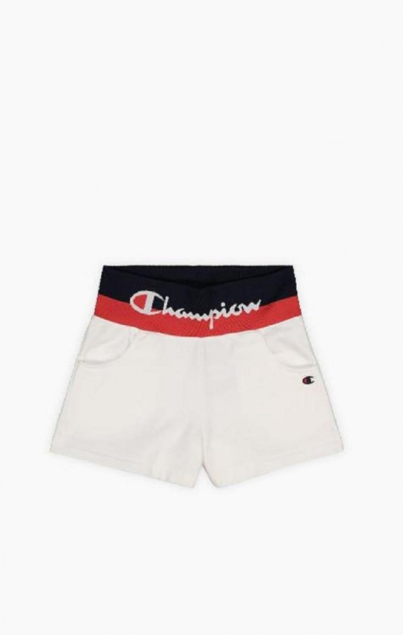 Dámské Kraťasy Champion Contrast Pasem Script Logo Shorts Bílé | 0923-KTDYG