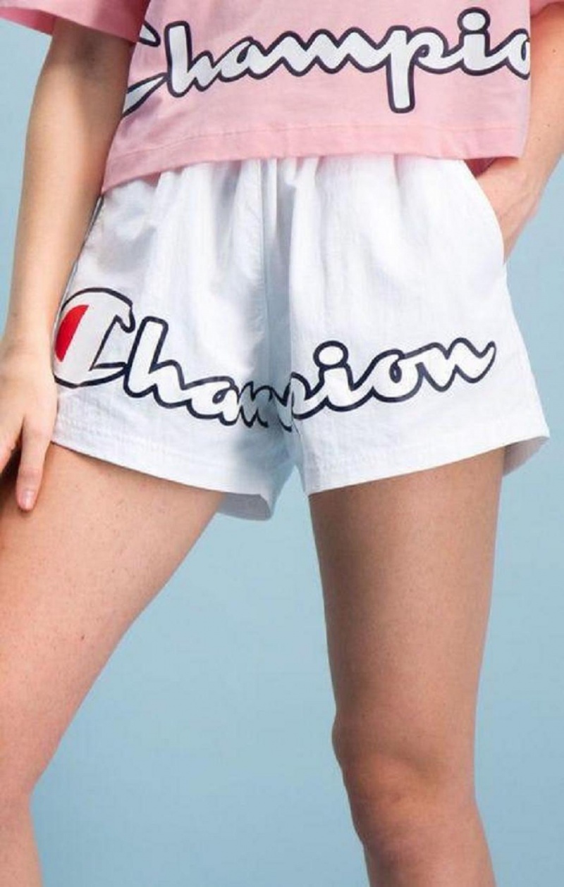 Dámské Kraťasy Champion Logo Leg Track Shorts Bílé | 3850-LDFGB