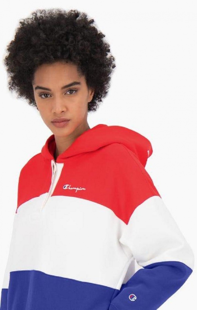 Dámské Mikina s Kapucí Champion Colour Block Reverse Weave Logo Hoodie Červené | 3470-GHQBP