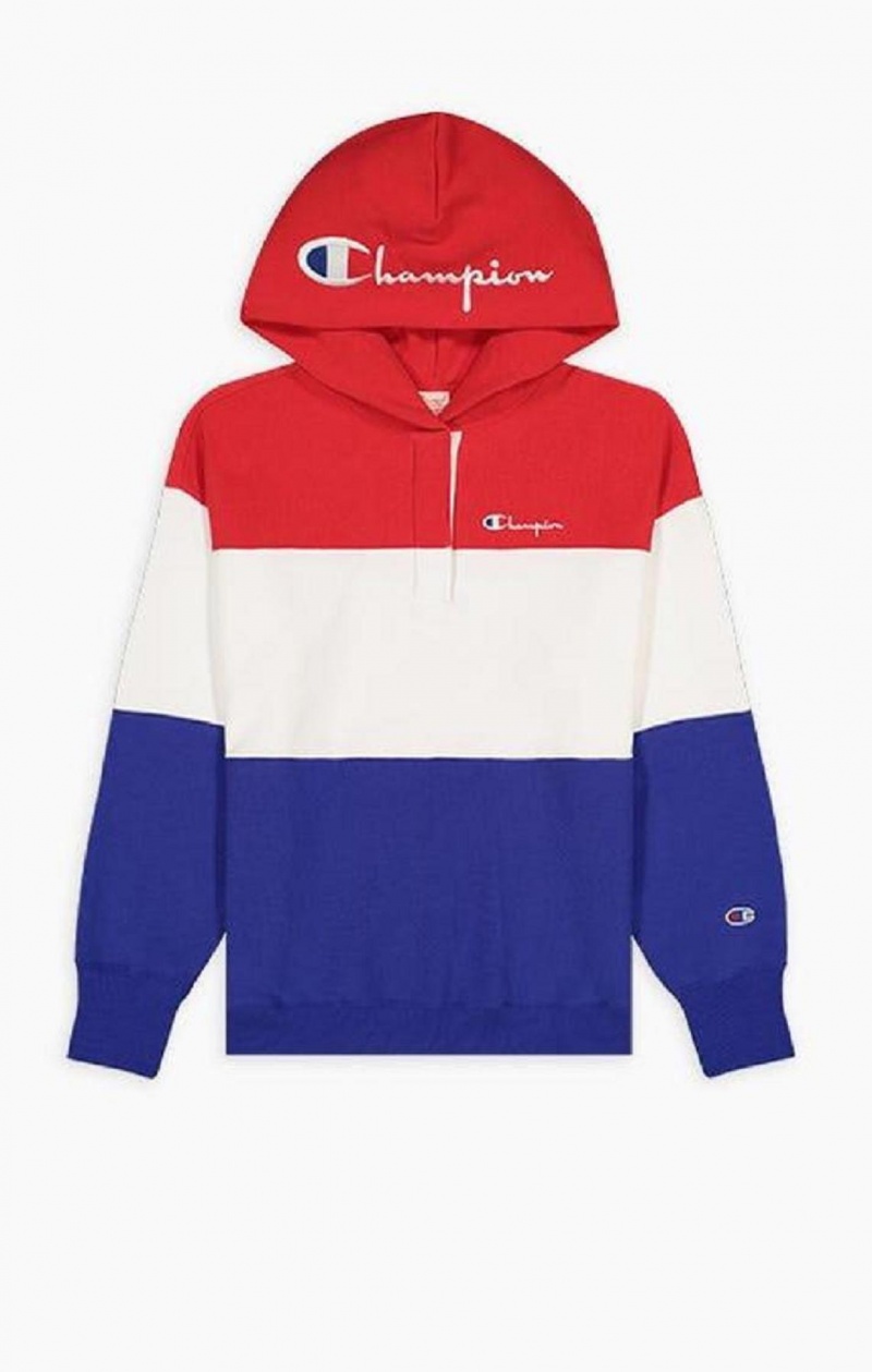 Dámské Mikina s Kapucí Champion Colour Block Reverse Weave Logo Hoodie Červené | 3470-GHQBP