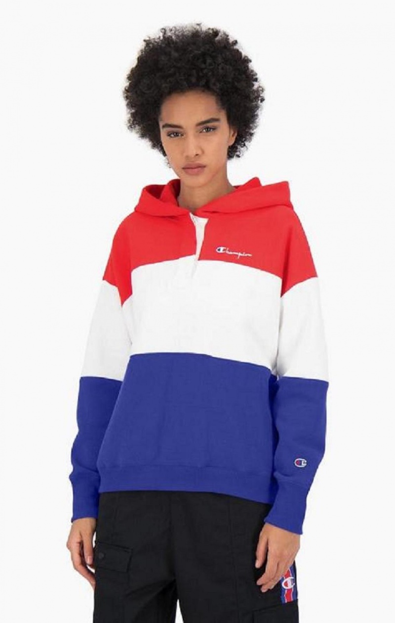 Dámské Mikina s Kapucí Champion Colour Block Reverse Weave Logo Hoodie Červené | 3470-GHQBP