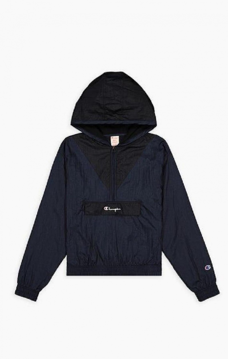 Dámské Mikina s Kapucí Champion Contrast Panel Half Zip-Up Hoodie Tmavě Blankyt | 0452-AIRZY