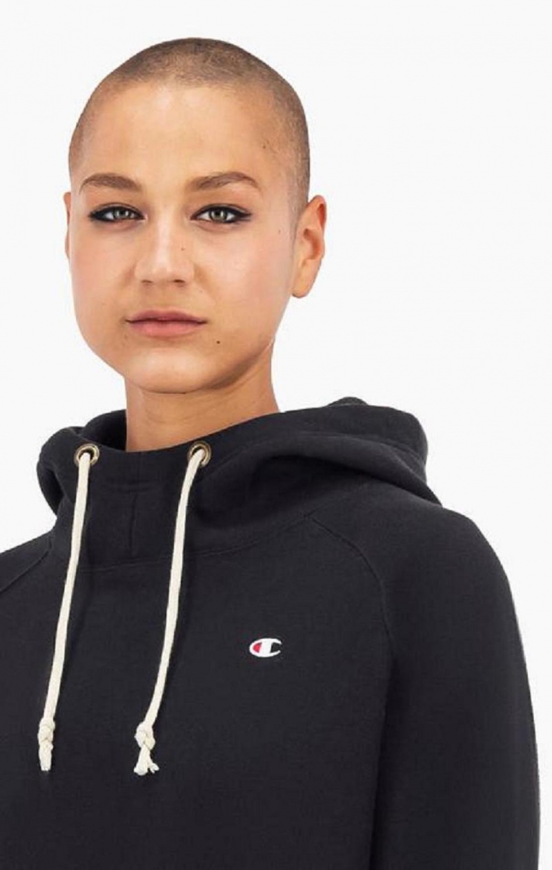 Dámské Mikina s Kapucí Champion Cropped C Logo Reverse Weave Hoodie Černé | 2741-GEDBH