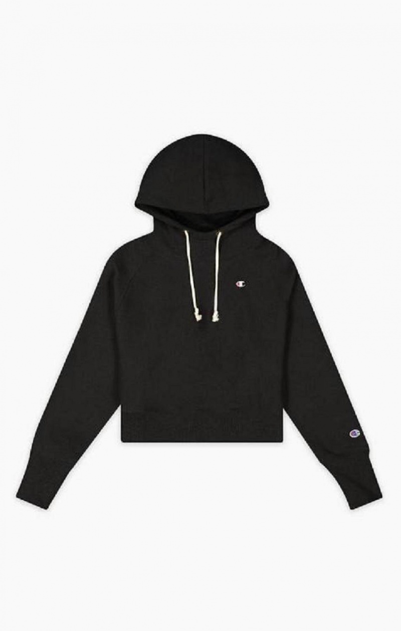 Dámské Mikina s Kapucí Champion Cropped C Logo Reverse Weave Hoodie Černé | 2741-GEDBH