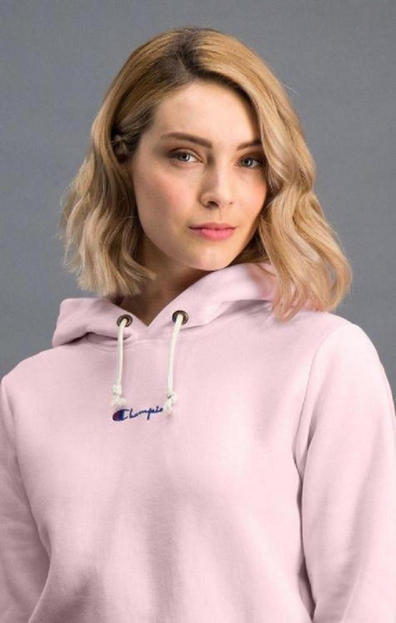 Dámské Mikina s Kapucí Champion Cropped Reverse Weave Script Logo Hoodie Růžové | 7084-HDSAV