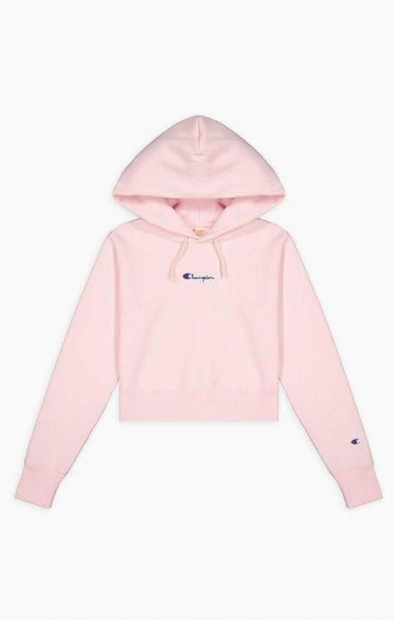 Dámské Mikina s Kapucí Champion Cropped Reverse Weave Script Logo Hoodie Růžové | 7084-HDSAV