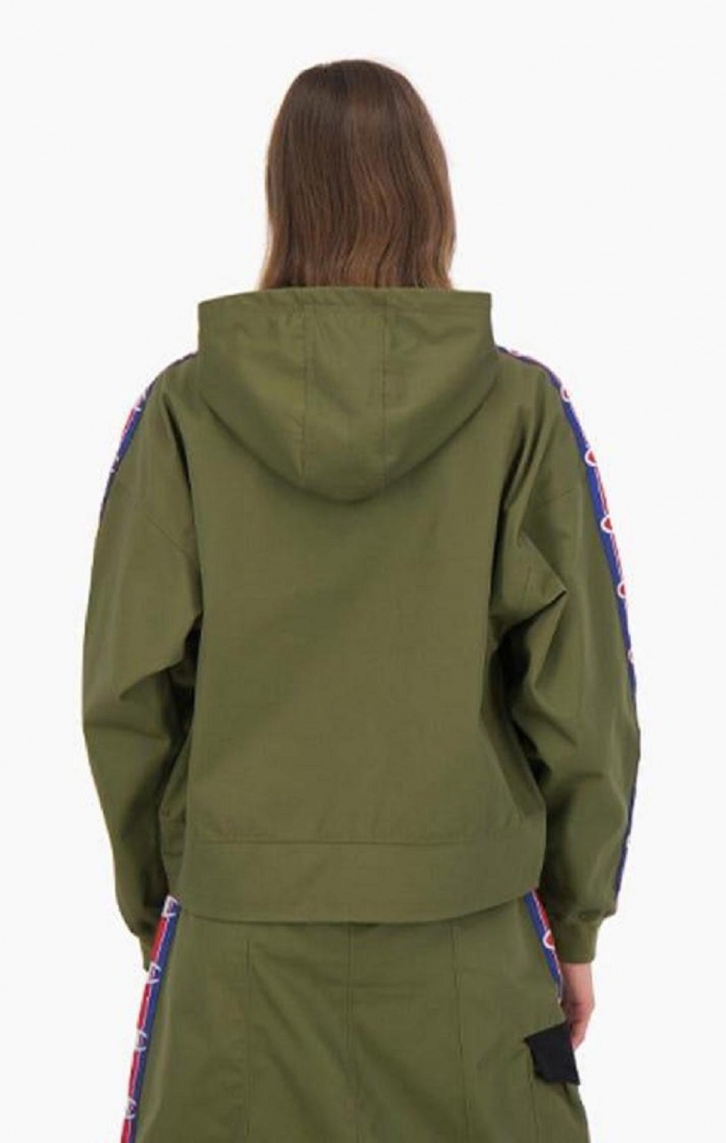 Dámské Mikina s Kapucí Champion Double Zip Logo Tape Utility S Kapucí Jacket Olivy Zelené Zelene | 8964-JPEBG