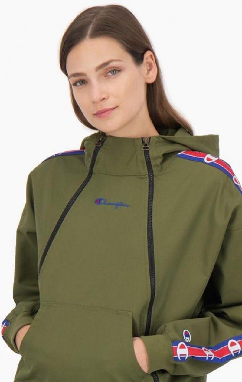 Dámské Mikina s Kapucí Champion Double Zip Logo Tape Utility S Kapucí Jacket Olivy Zelené Zelene | 8964-JPEBG