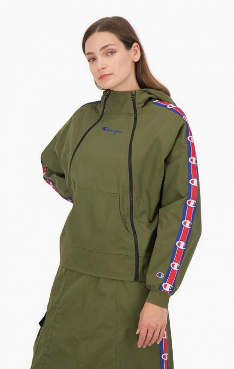 Dámské Mikina s Kapucí Champion Double Zip Logo Tape Utility S Kapucí Jacket Olivy Zelené Zelene | 8964-JPEBG