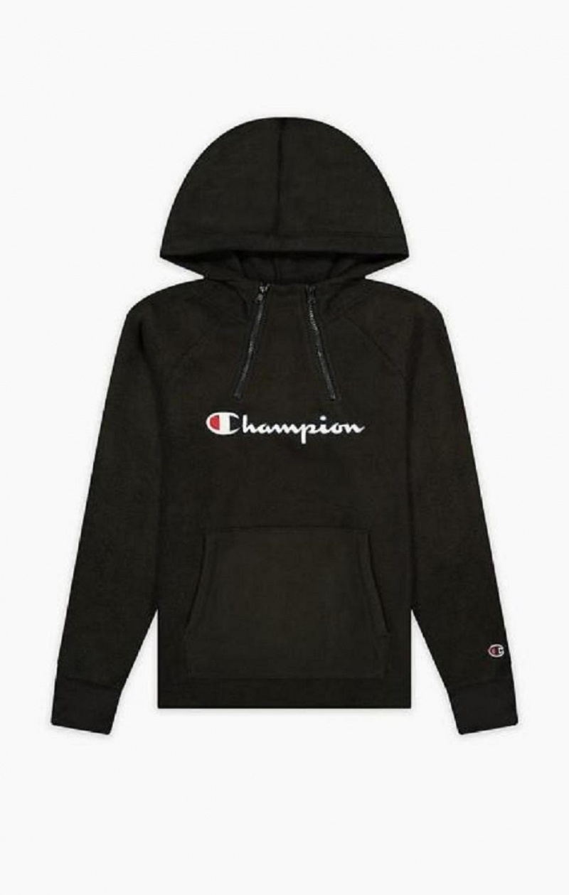 Dámské Mikina s Kapucí Champion Explorer Double Zip Detail Polar Fleece Hoodie Černé | 9647-AQLZS