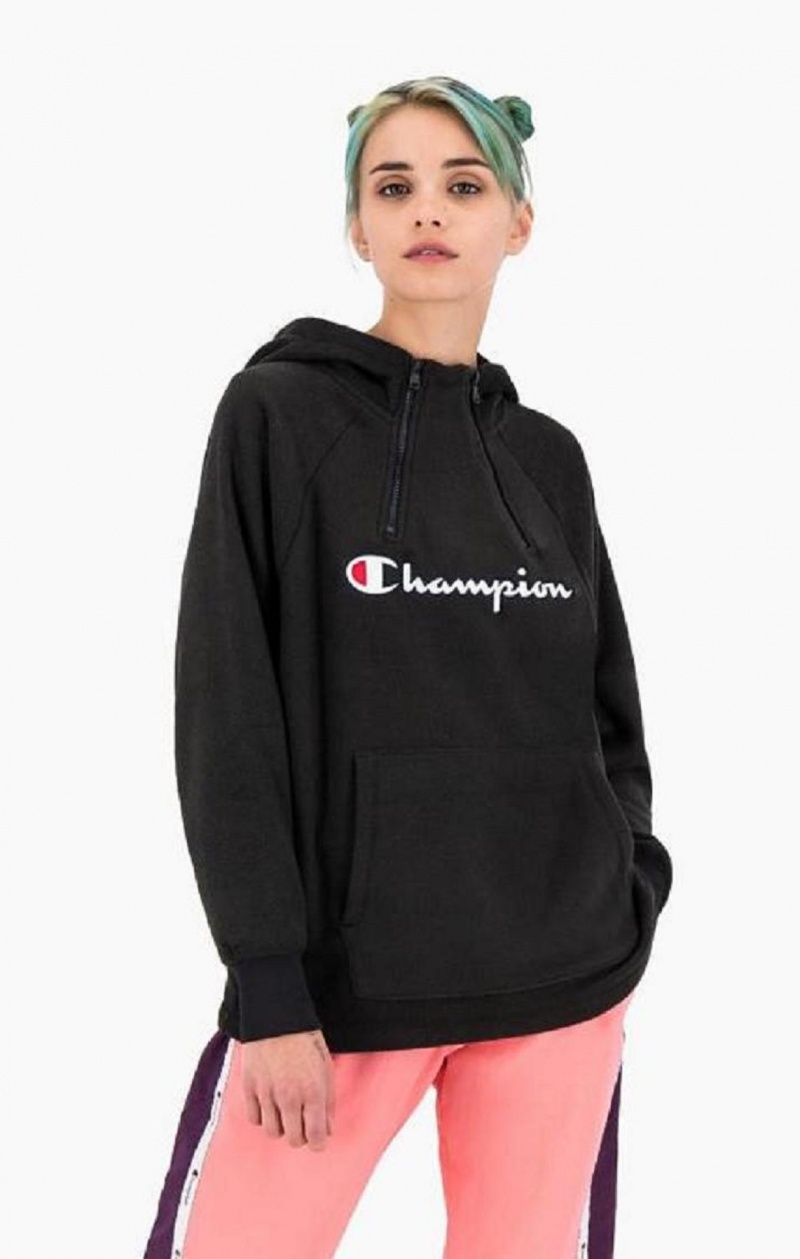 Dámské Mikina s Kapucí Champion Explorer Double Zip Detail Polar Fleece Hoodie Černé | 9647-AQLZS