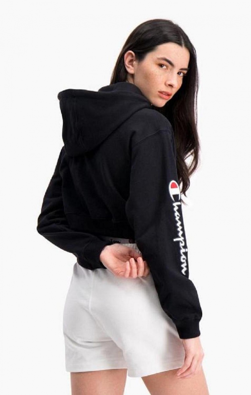 Dámské Mikina s Kapucí Champion Half Zip-Up Script Logo Arm Hoodie Černé | 9203-AIYFD