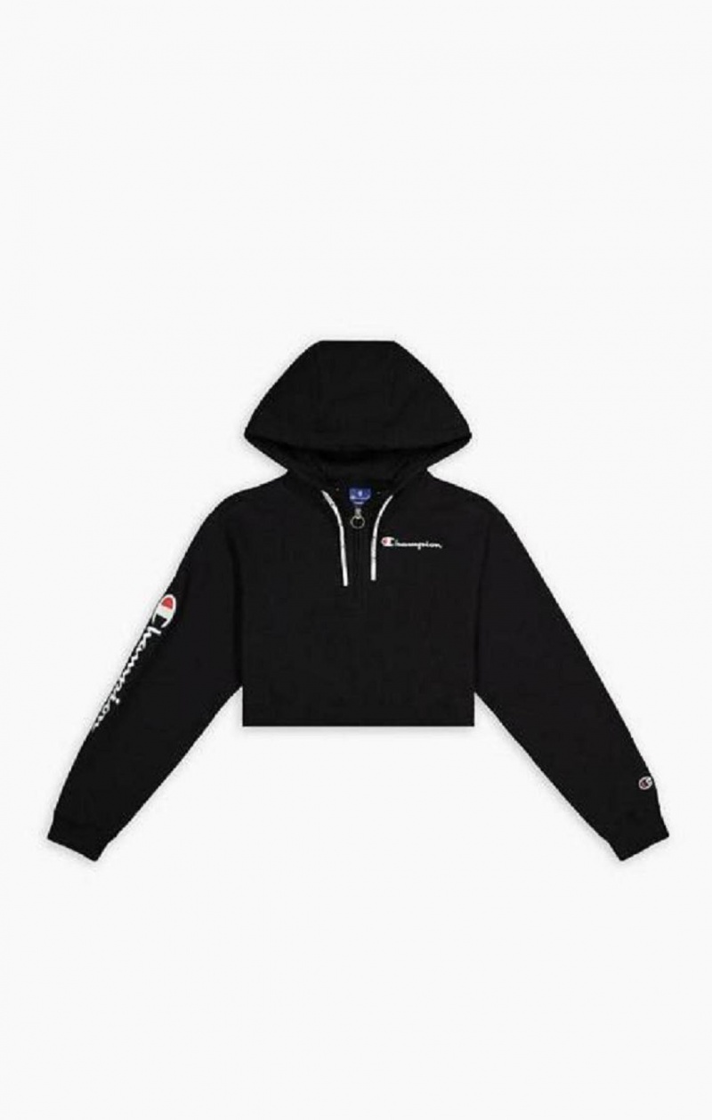 Dámské Mikina s Kapucí Champion Half Zip-Up Script Logo Arm Hoodie Černé | 9203-AIYFD