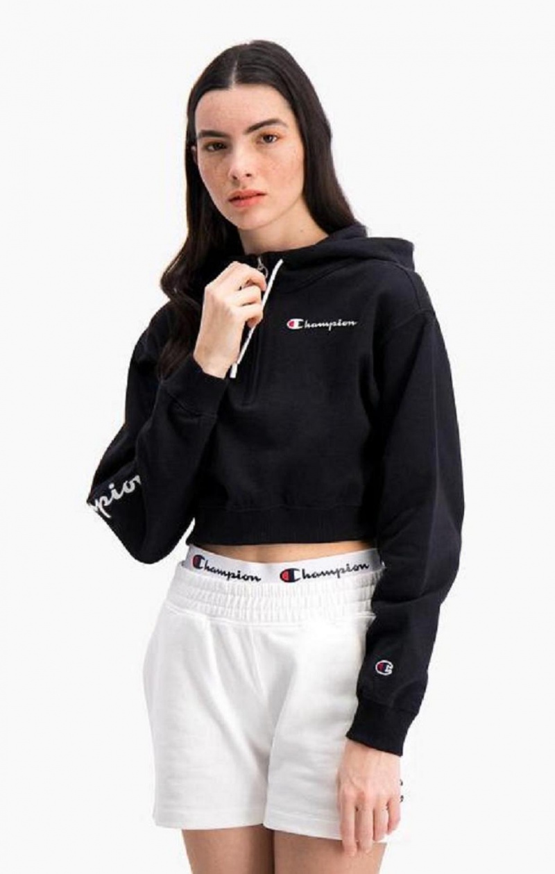 Dámské Mikina s Kapucí Champion Half Zip-Up Script Logo Arm Hoodie Černé | 9203-AIYFD