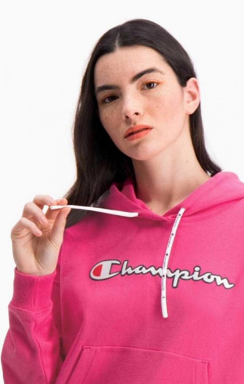 Dámské Mikina s Kapucí Champion Logo Bavlněné Terry Hoodie Tmavě Růžové | 7209-DVECF