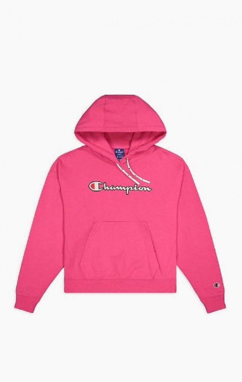 Dámské Mikina s Kapucí Champion Logo Bavlněné Terry Hoodie Tmavě Růžové | 7209-DVECF