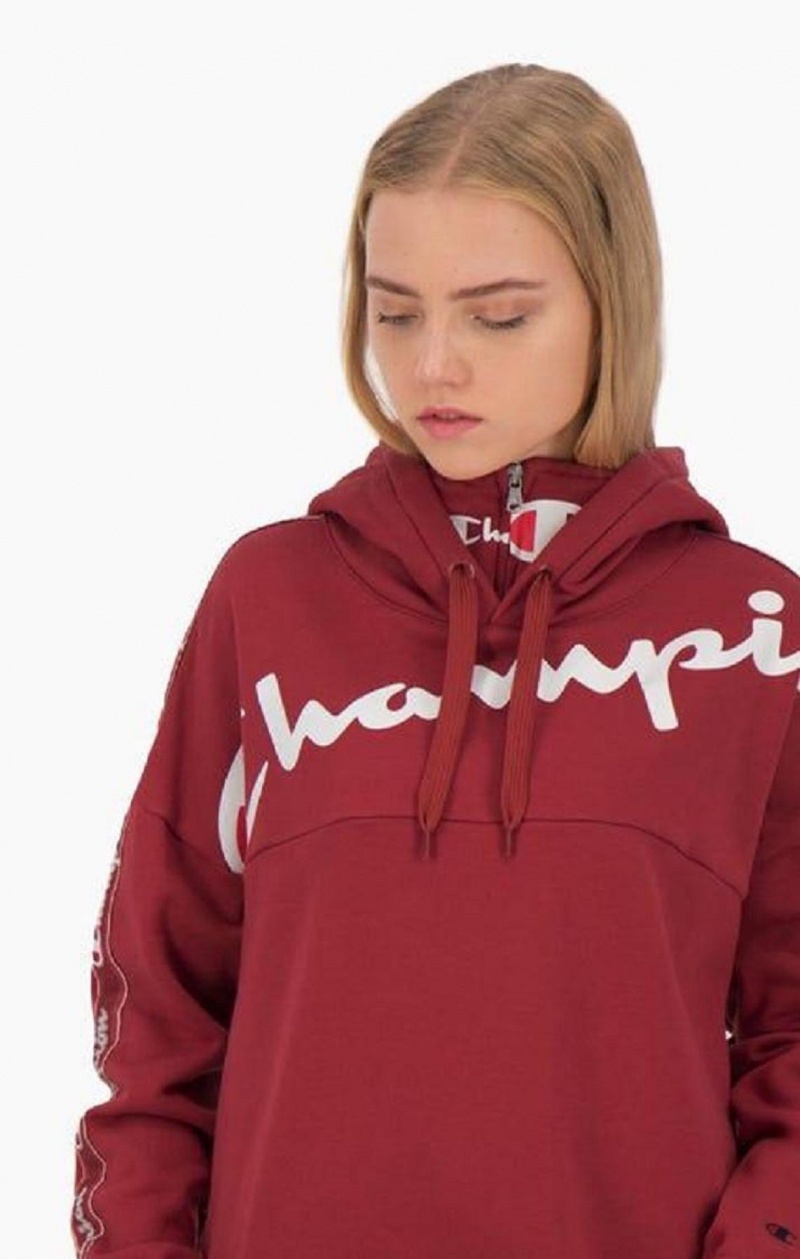 Dámské Mikina s Kapucí Champion Logo Tape High Neck Script Logo Hoodie Červené | 3241-VWROY