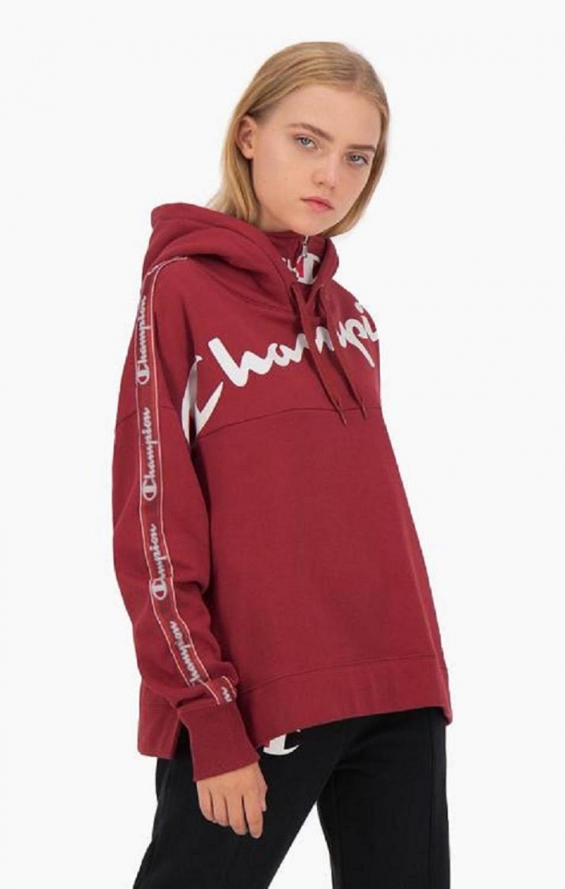 Dámské Mikina s Kapucí Champion Logo Tape High Neck Script Logo Hoodie Červené | 3241-VWROY