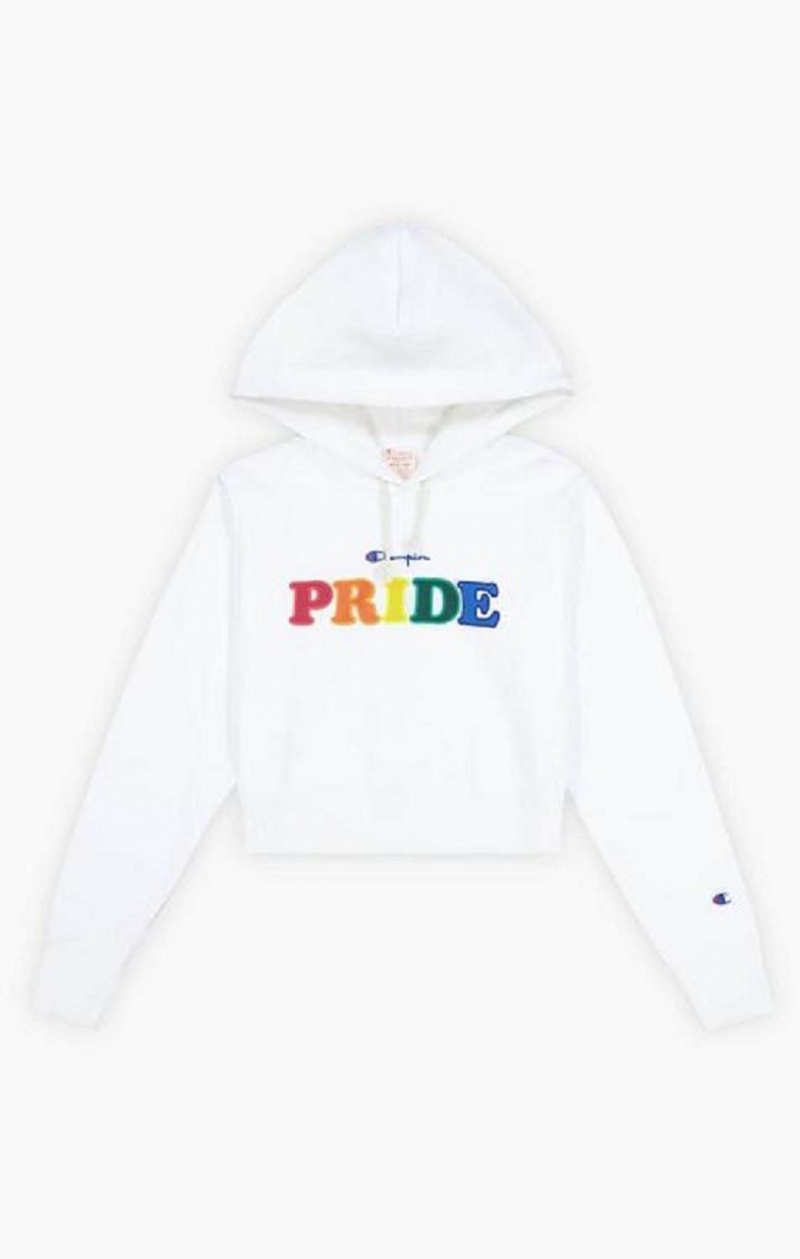 Dámské Mikina s Kapucí Champion PRIDE Reverse Weave Cropped Hoodie Bílé | 7230-SJKXM