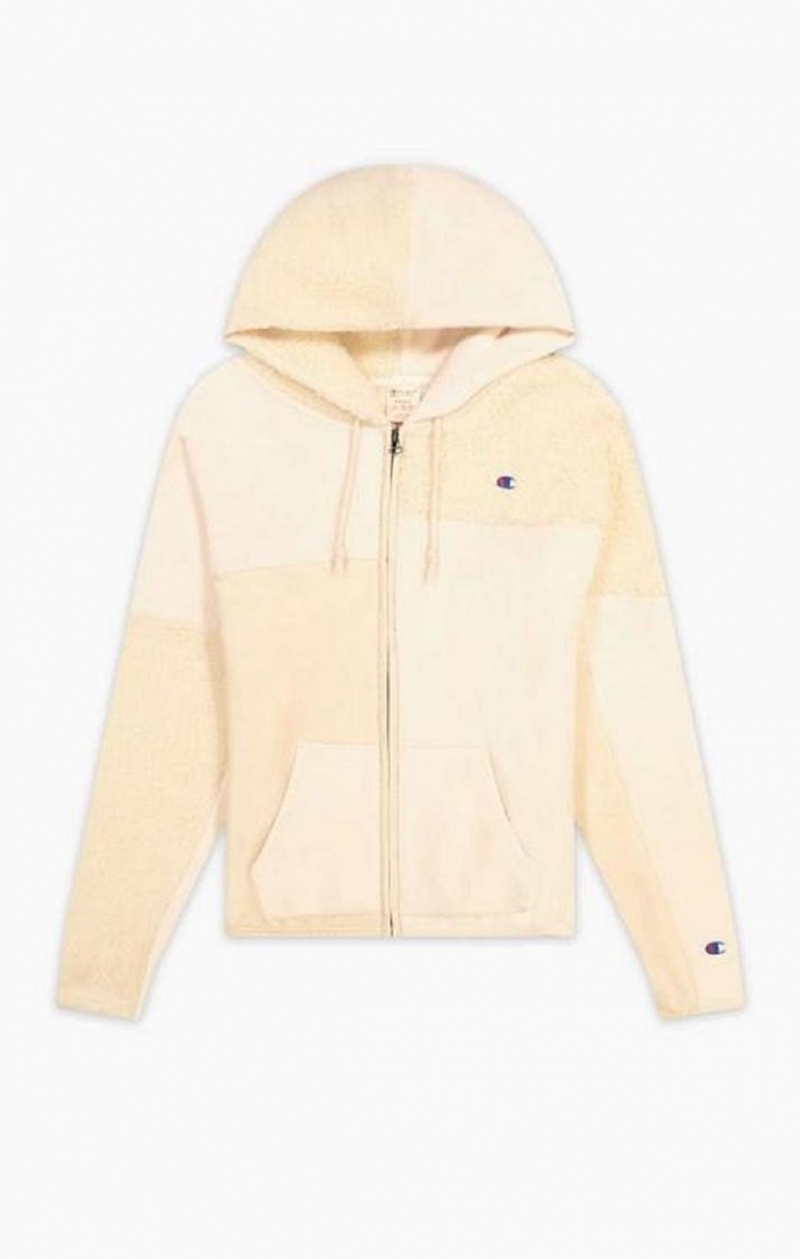 Dámské Mikina s Kapucí Champion Patchwork Velour + Fleece Zip-Up Hoodie Žluté | 9345-MCBVF