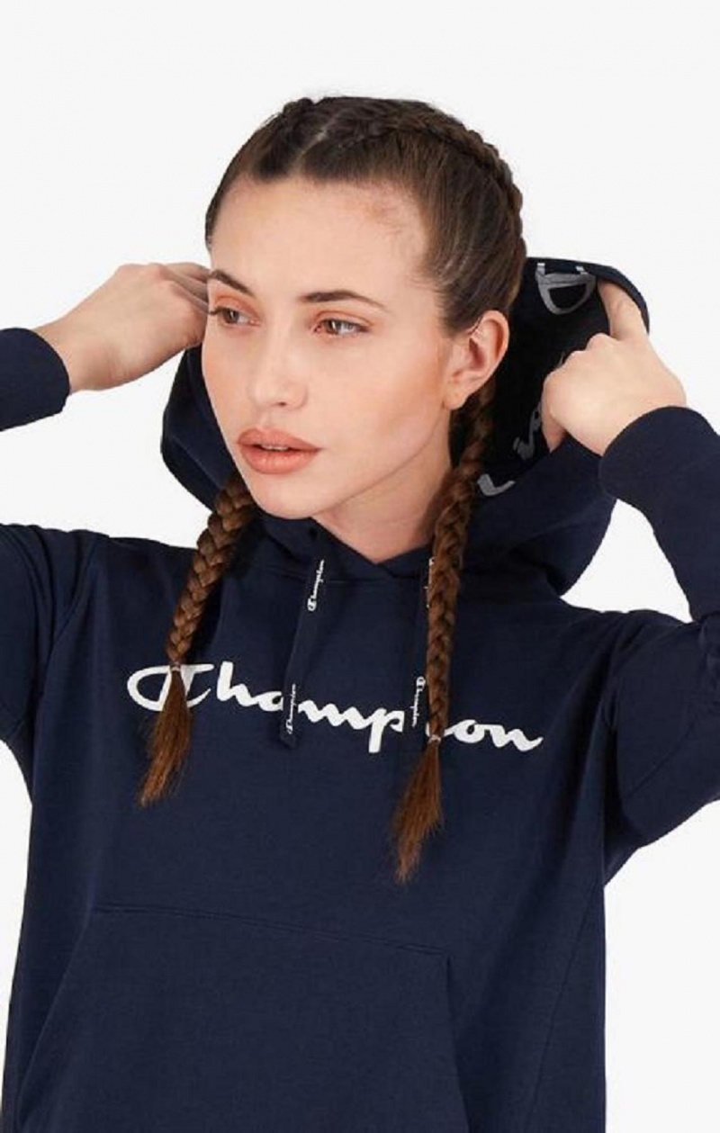 Dámské Mikina s Kapucí Champion Rubber Script Logo Hoodie Tmavě Blankyt | 2381-IAPWH