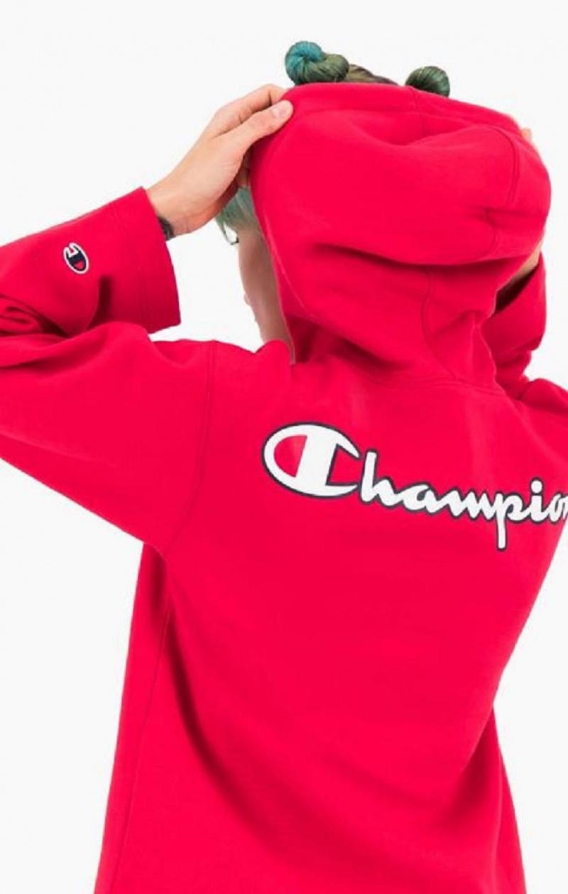 Dámské Mikina s Kapucí Champion Satin Stitch Script Logo Hoodie Červené | 8357-FITRW