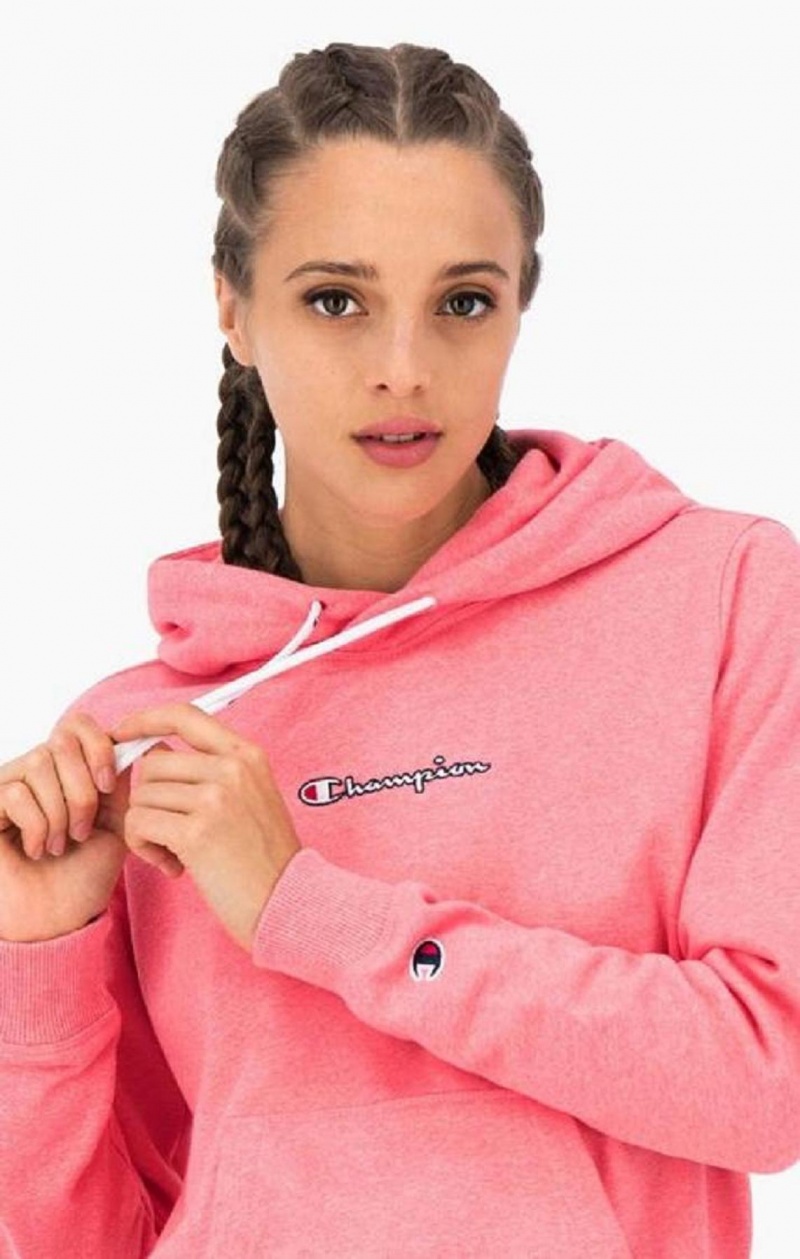 Dámské Mikina s Kapucí Champion Satin Stitch Script Logo Hoodie Růžové | 3409-EIGAD