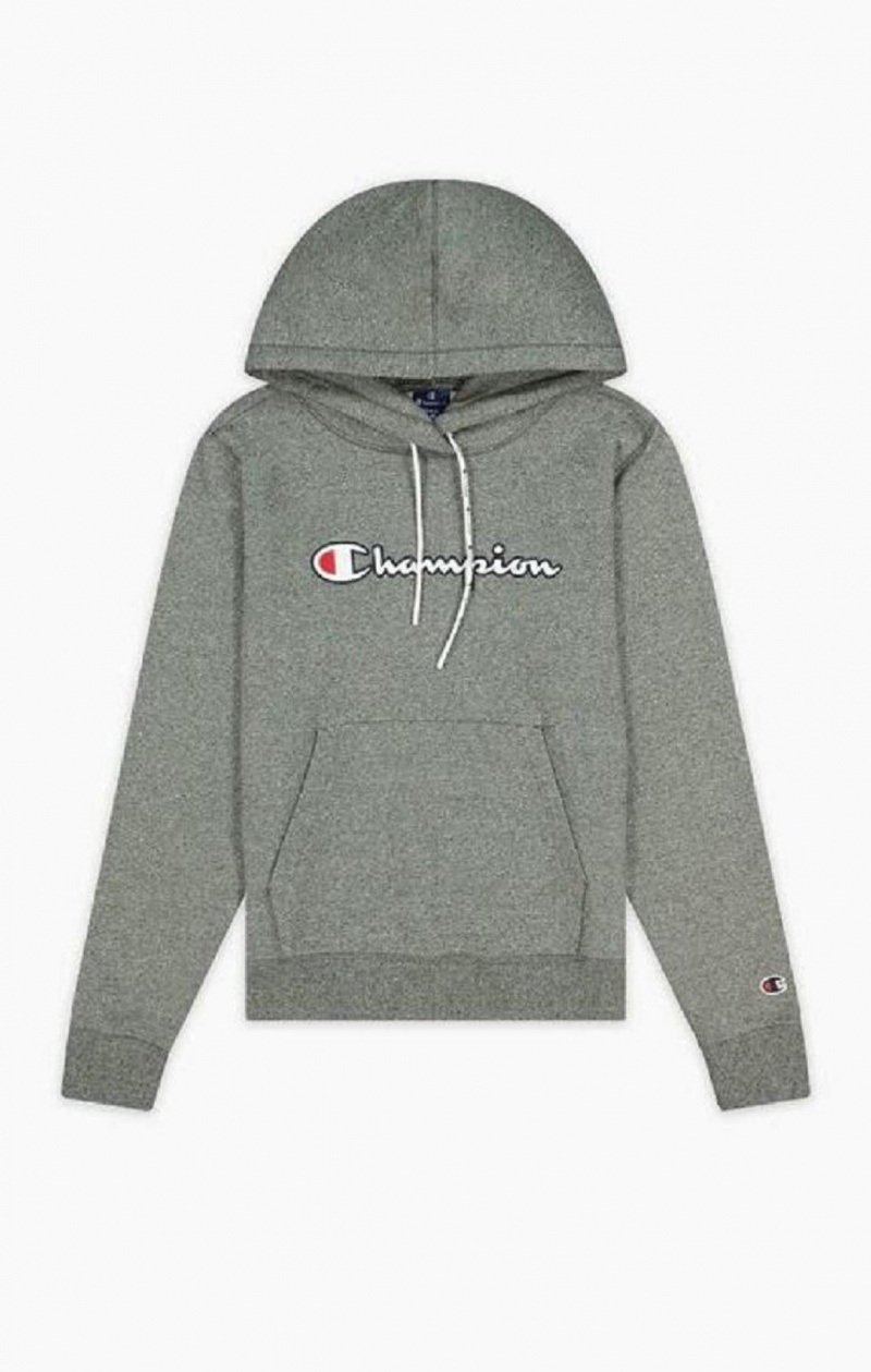 Dámské Mikina s Kapucí Champion Satin Stitch Script Logo Hoodie Tmavě Šedé | 6970-VFZOI