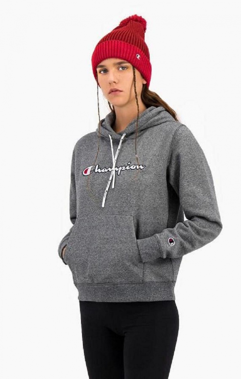 Dámské Mikina s Kapucí Champion Satin Stitch Script Logo Hoodie Tmavě Šedé | 6970-VFZOI