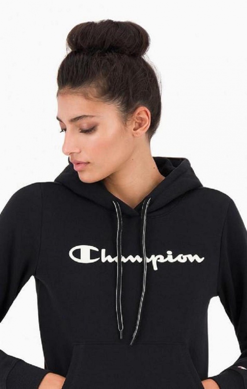 Dámské Mikina s Kapucí Champion Script Logo Fleece Hoodie Černé | 1325-QUFER