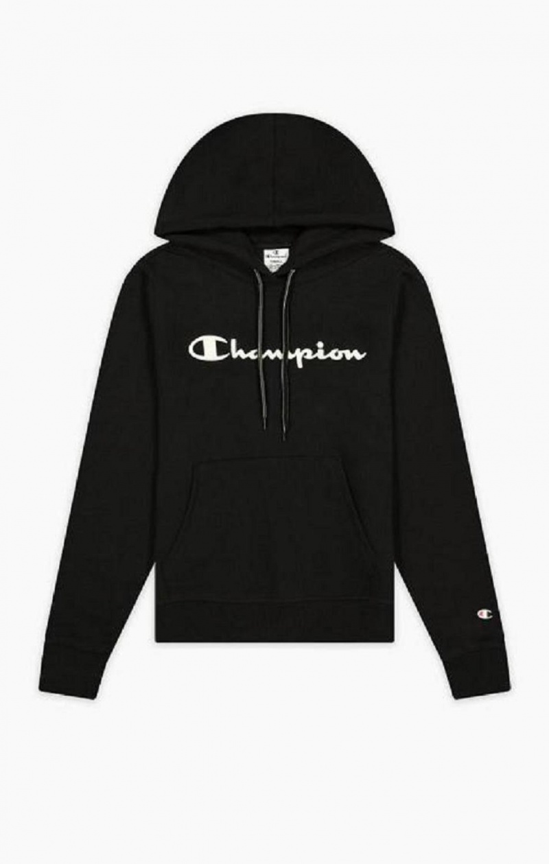 Dámské Mikina s Kapucí Champion Script Logo Fleece Hoodie Černé | 1325-QUFER