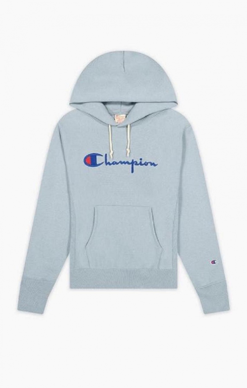 Dámské Mikina s Kapucí Champion Script Logo Reverse Weave Hoodie Tyrkysové Blankyt | 1945-PXNFK