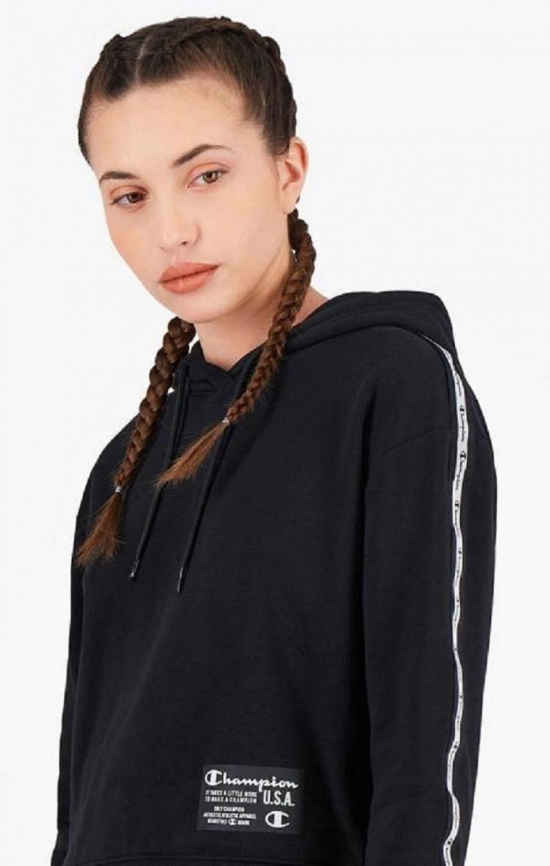 Dámské Mikina s Kapucí Champion USA Cropped Hoodie Černé | 4860-IANMS