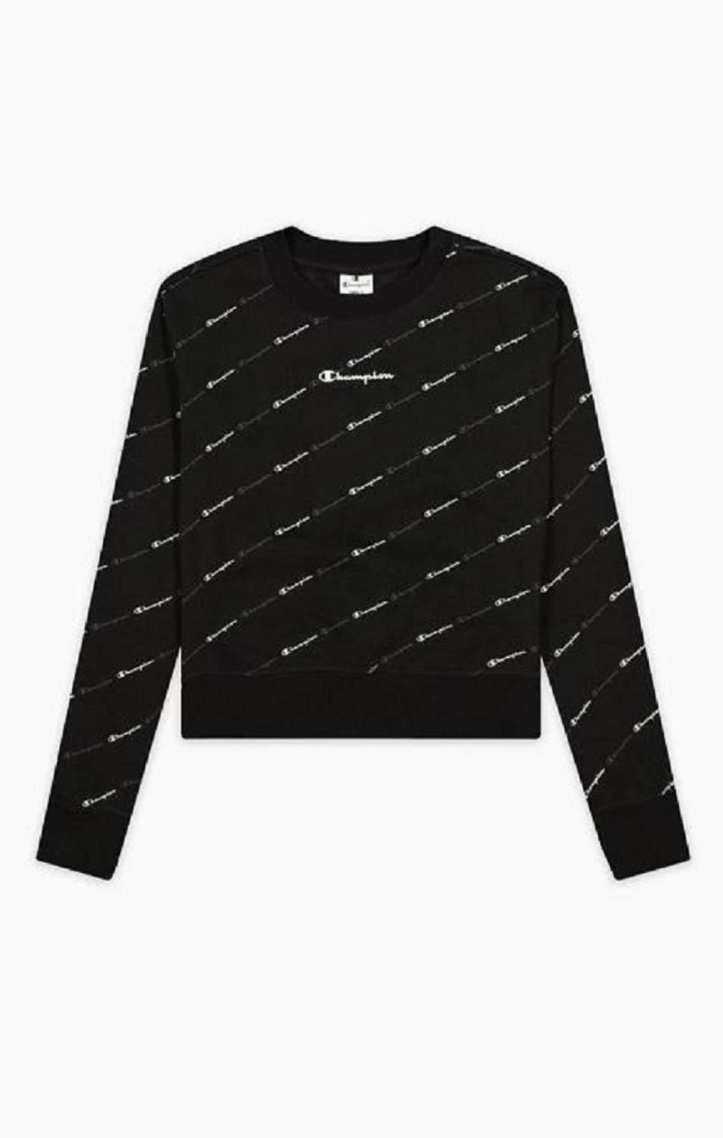 Dámské Mikiny Champion All-over Script Logo Sweatshirt Černé | 9432-GPRWQ