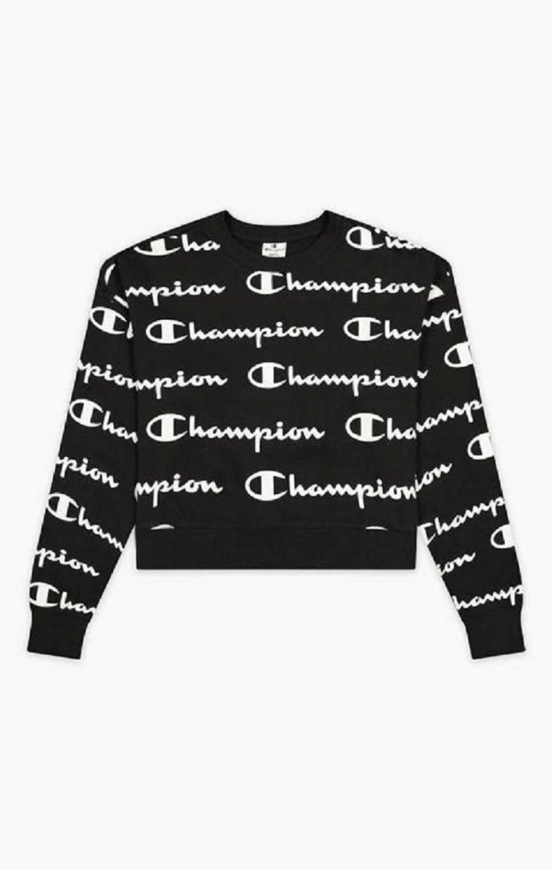 Dámské Mikiny Champion All-over Script Logo Sweatshirt Černé | 1375-VNIDC