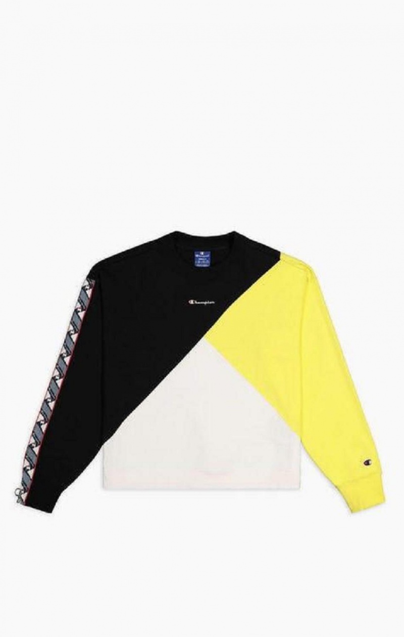 Dámské Mikiny Champion Colour Block Logo Tape Sweatshirt Černé Bílé | 7493-NUQXP