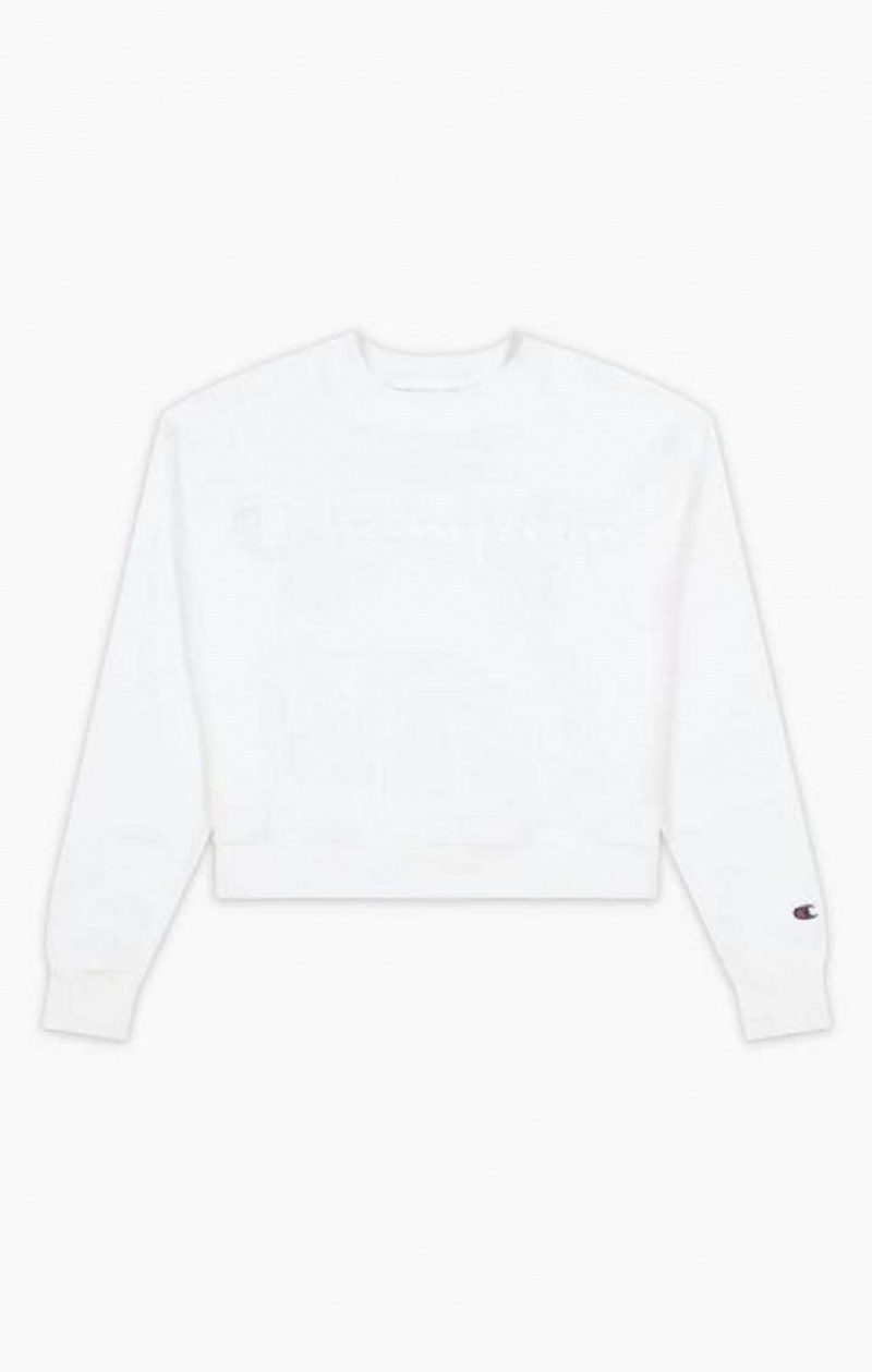 Dámské Mikiny Champion Contrast Rubber Script Logo Sweatshirt Bílé | 5179-DIJKL