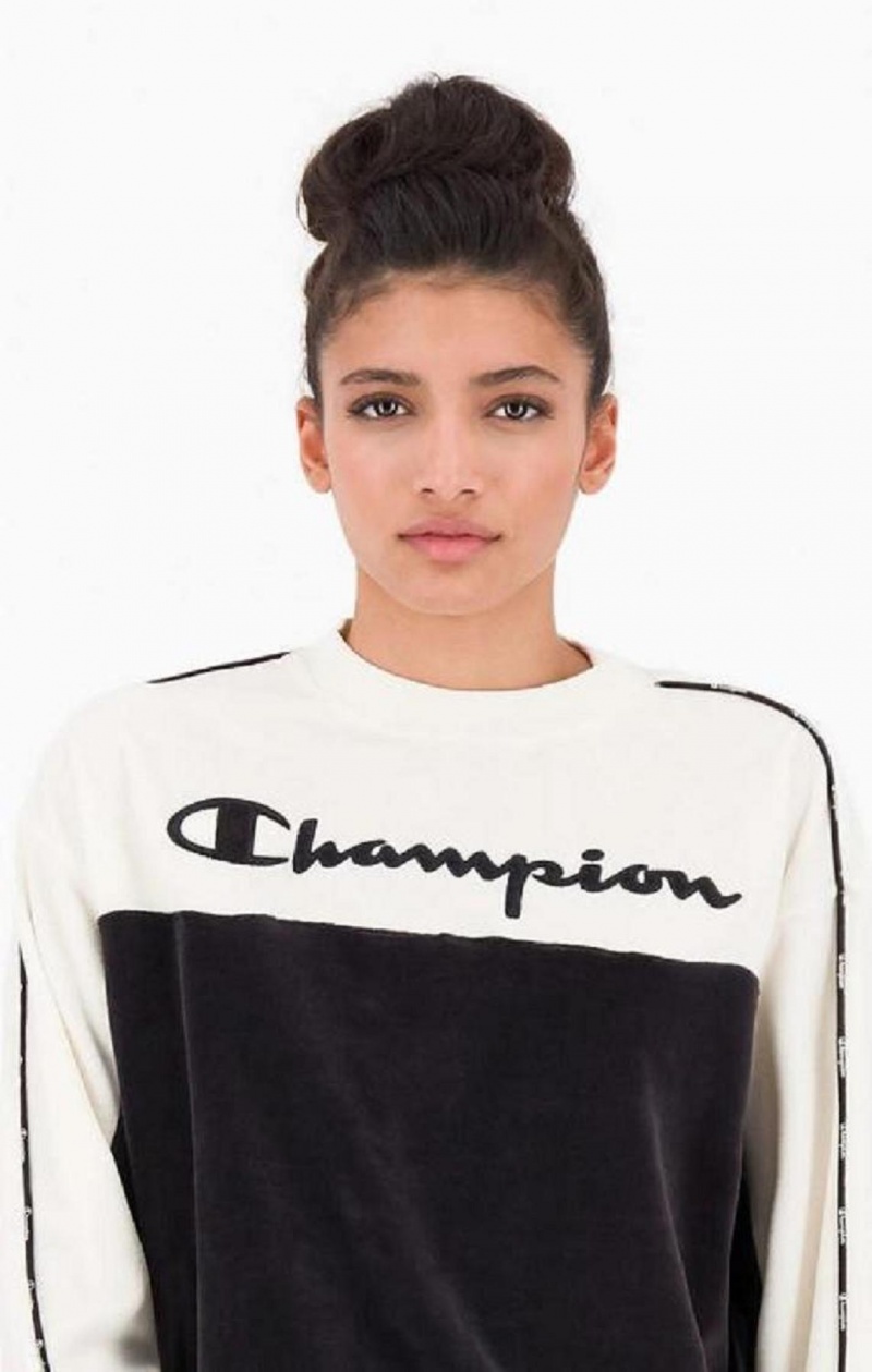 Dámské Mikiny Champion Embroidered Logo Velour Sweatshirt Černé | 3152-SQLJZ