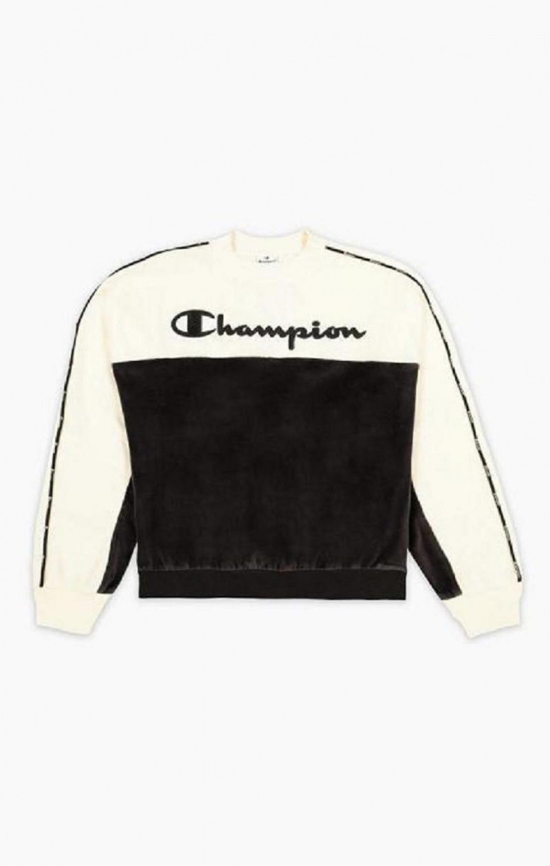 Dámské Mikiny Champion Embroidered Logo Velour Sweatshirt Černé | 3152-SQLJZ