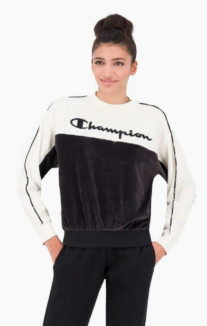 Dámské Mikiny Champion Embroidered Logo Velour Sweatshirt Černé | 3152-SQLJZ