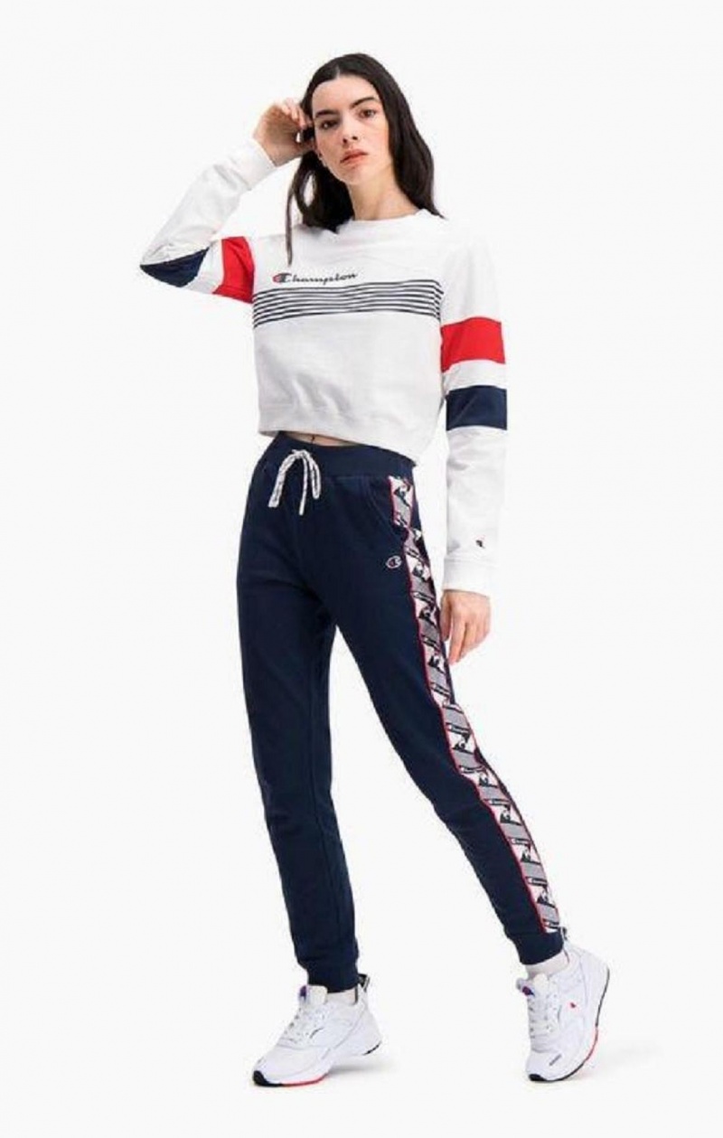 Dámské Mikiny Champion Grafická Stripe And Colour Block Cropped Sweatshirt Bílé | 9742-KMWPA