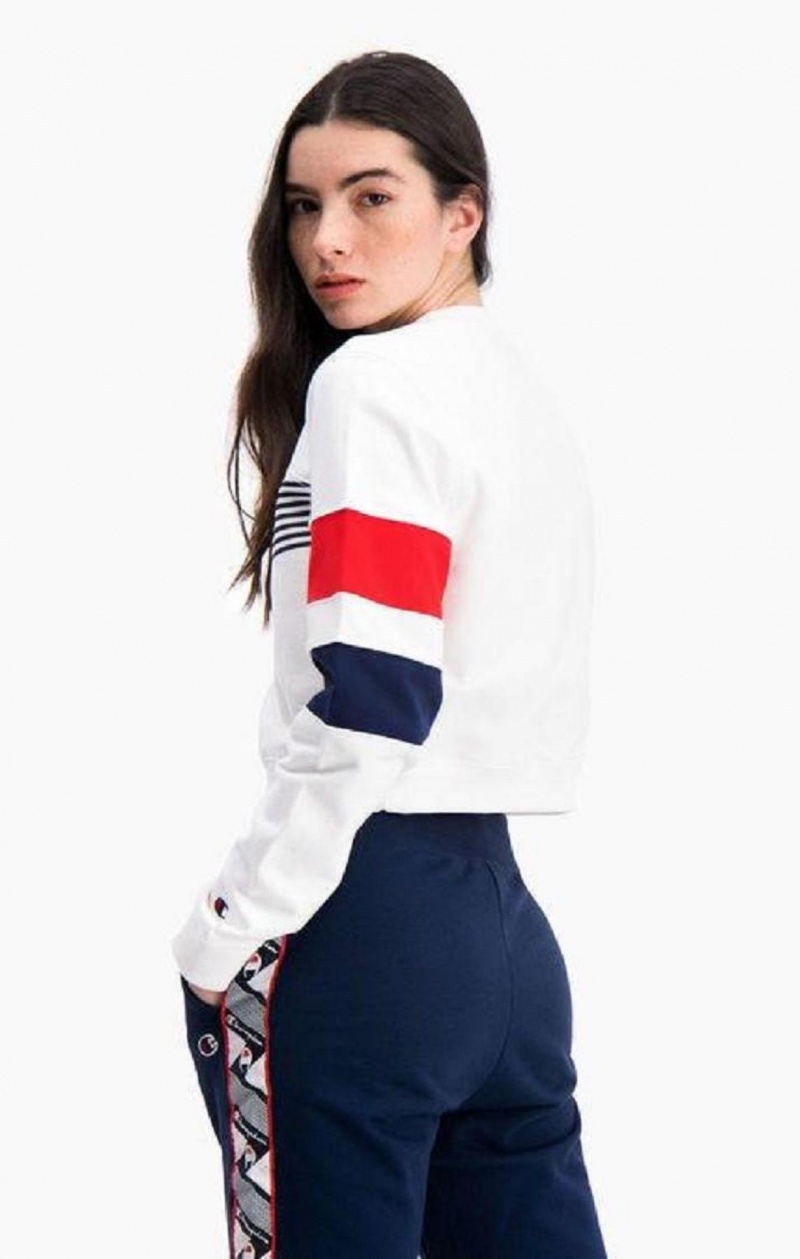 Dámské Mikiny Champion Grafická Stripe And Colour Block Cropped Sweatshirt Bílé | 9742-KMWPA